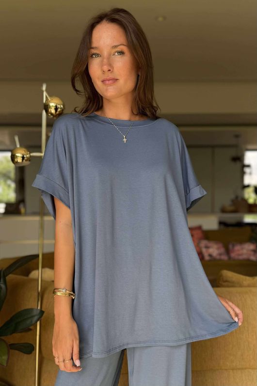 Made in Italy Essential Cap Sleeve Tee Denim 